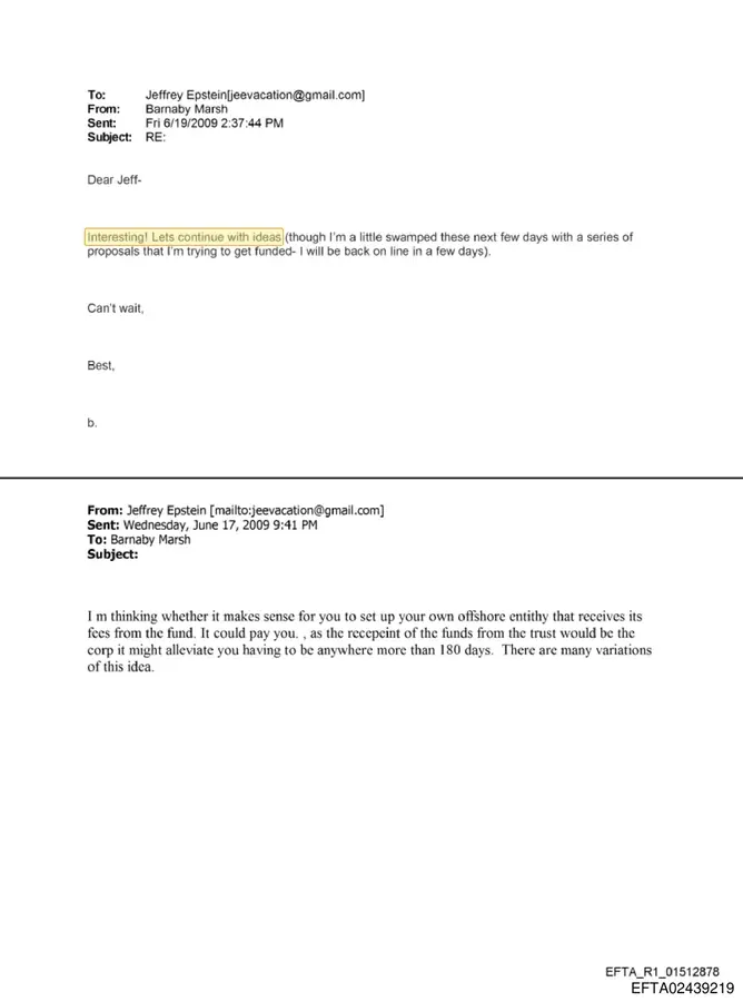 June 19, 2009 reply from Barnaby Marsh saying 'Interesting! Lets continue with ideas'