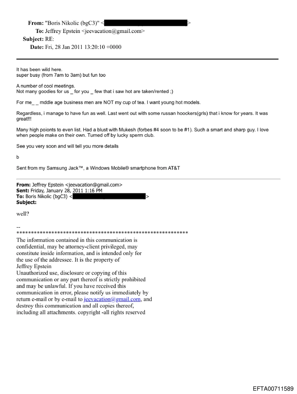 Email text referencing young hot models and russian hookers