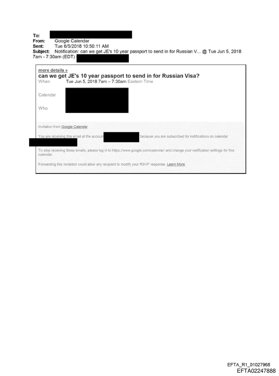 Google Calendar notification about sending 10 year passport for Russian visa
