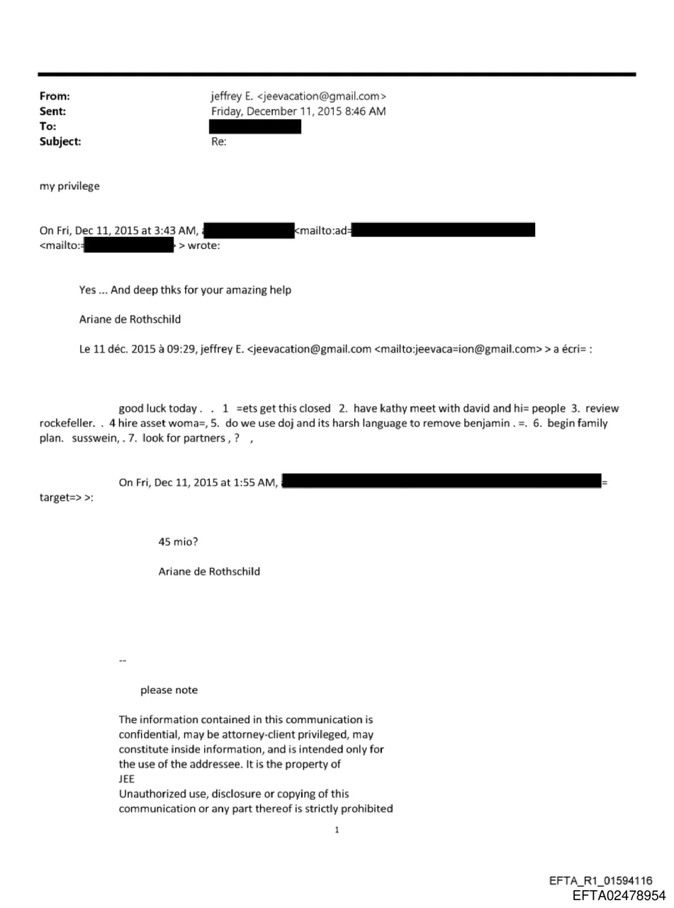 Jeffrey Epstein's seven-point directive to Ariane de Rothschild, December 11, 2015