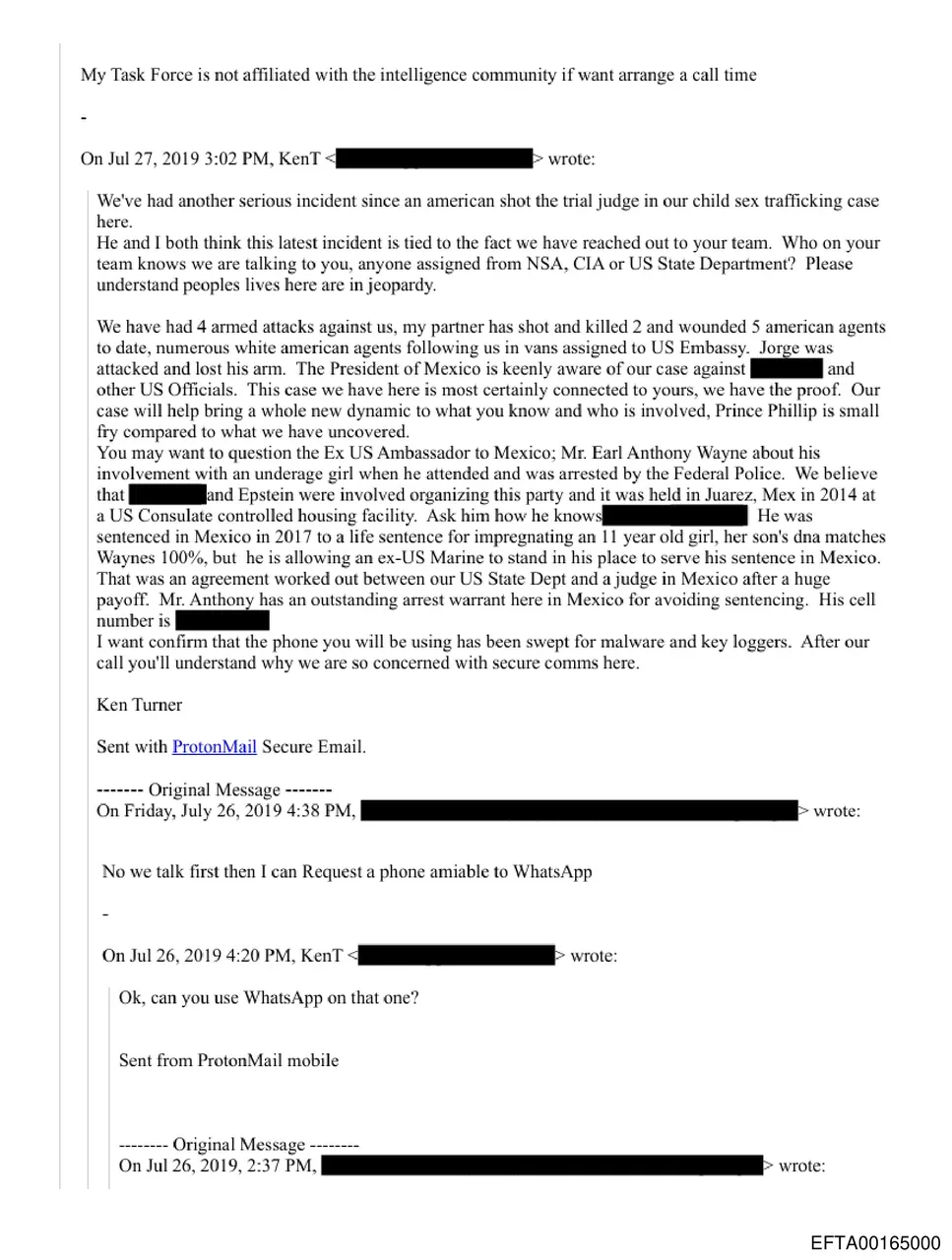 Screenshot of the email mentioning Ambassador Wayne.