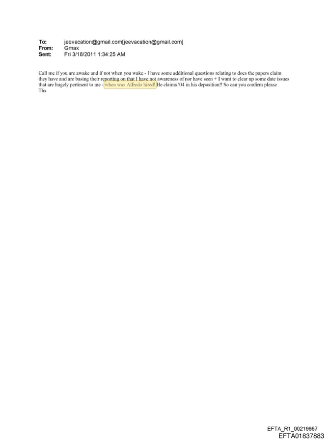 A page from the released files showing Ghislaine Maxwell's 18 March 2011 email to Jeffrey Epstein