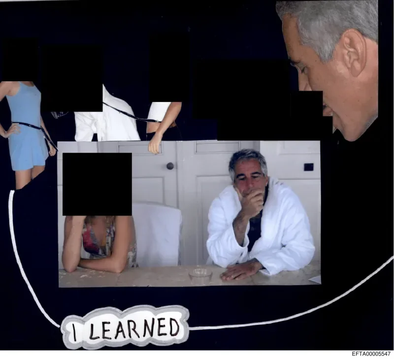 Photo collage page with redactions from DOJ file EFTA00005538.