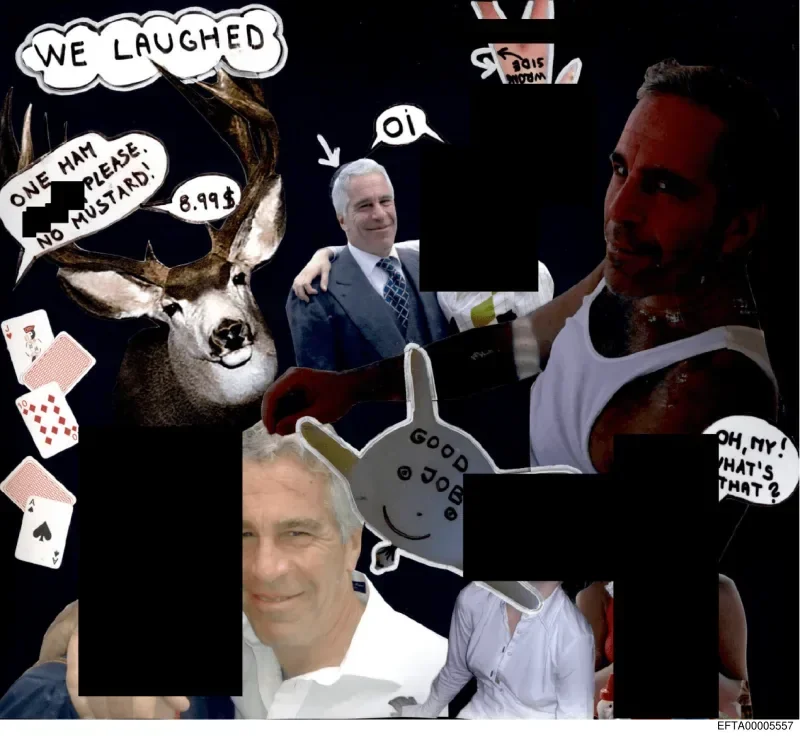 Multi-person photo collage from DOJ file EFTA00005538.