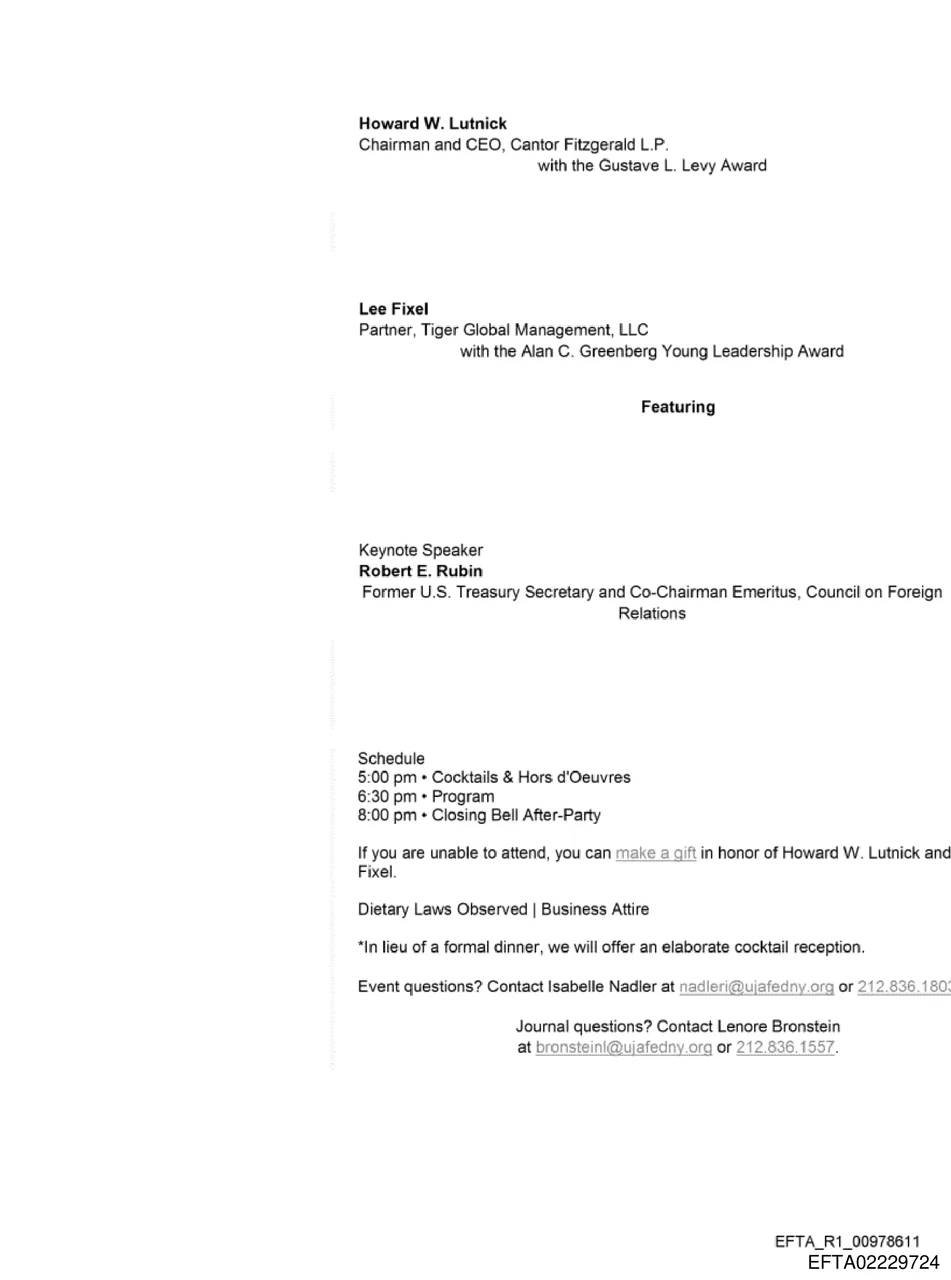 Event page listing Howard W. Lutnick as Chairman and CEO of Cantor Fitzgerald L.P.