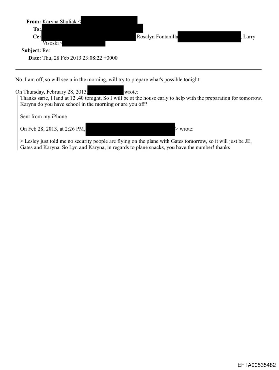 Flight coordination note from Shuliak confirming Gates and no security on the plane