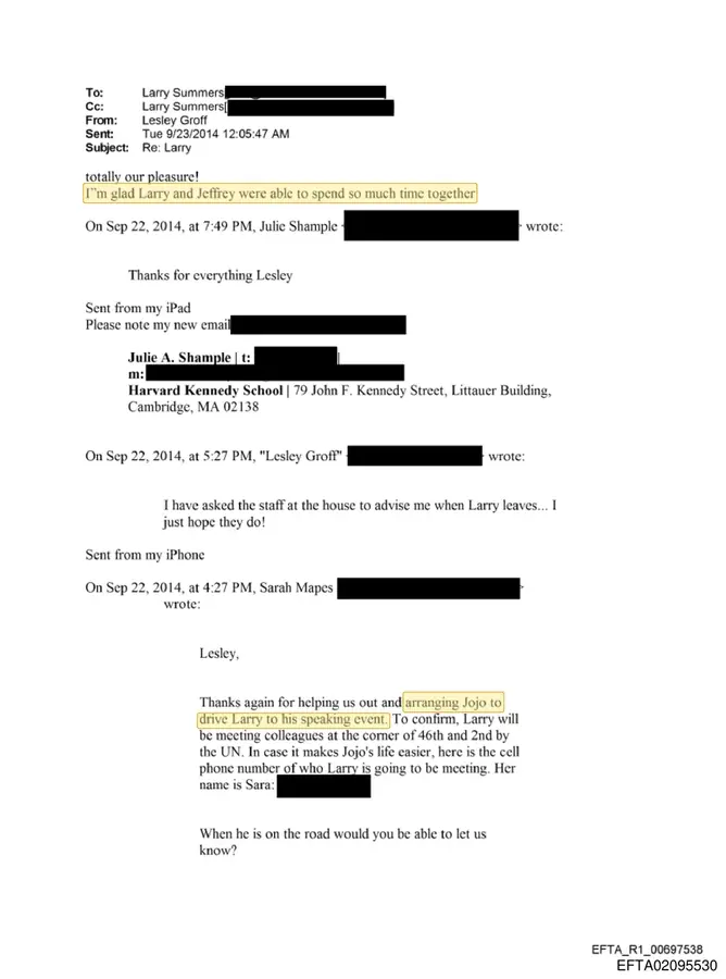 September 22, 2014 email saying Larry and Jeffrey were able to spend so much time together