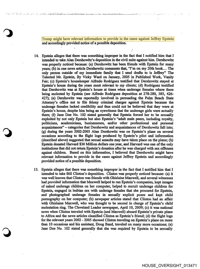 Bradley Edwards affidavit stating Trump might have relevant information and notice of a possible deposition was given
