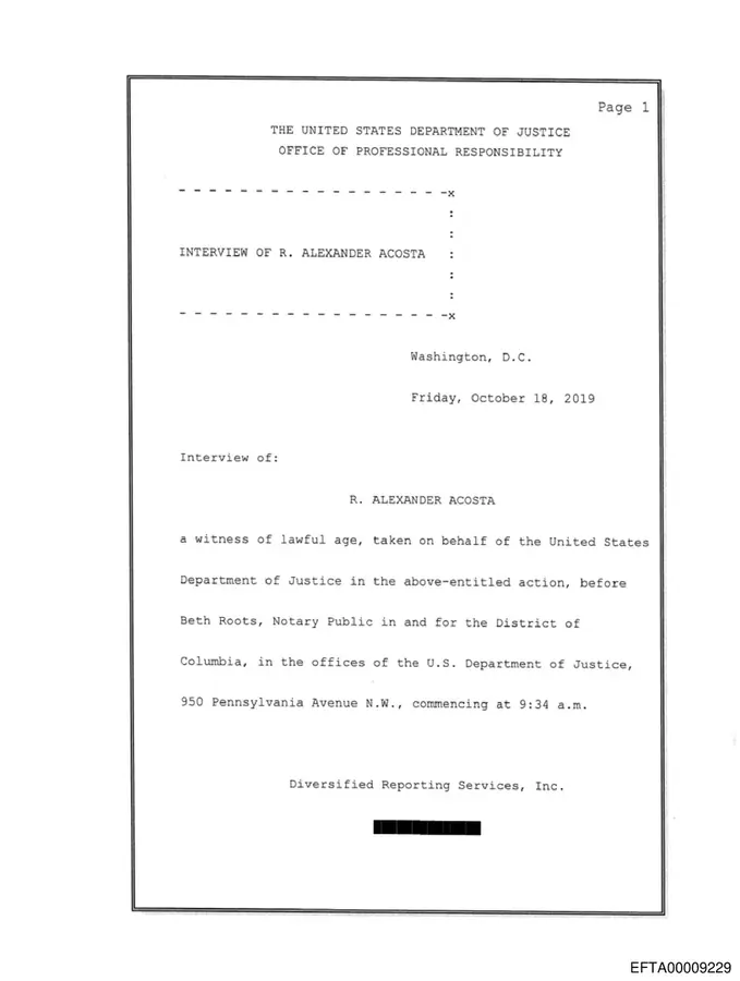 First page of the Alexander Acosta OPR interview transcript