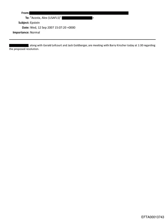 Email from Alexander Acosta confirming September 12, 2007 meeting with Epstein's defense attorneys