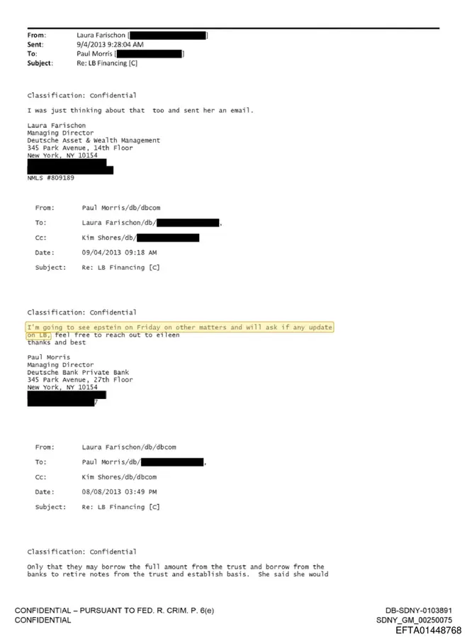 September 4, 2013 email in which Paul Morris says he is going to see Epstein on Friday on other matters