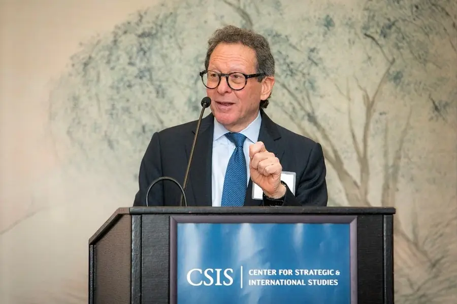 Thomas Pritzker speaking at a CSIS event in 2023